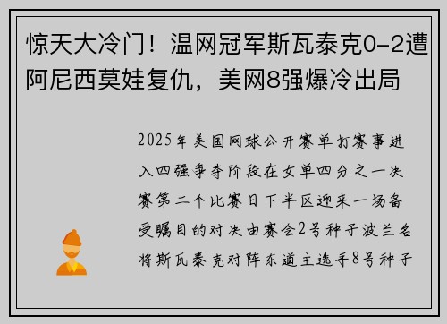 惊天大冷门！温网冠军斯瓦泰克0-2遭阿尼西莫娃复仇，美网8强爆冷出局​